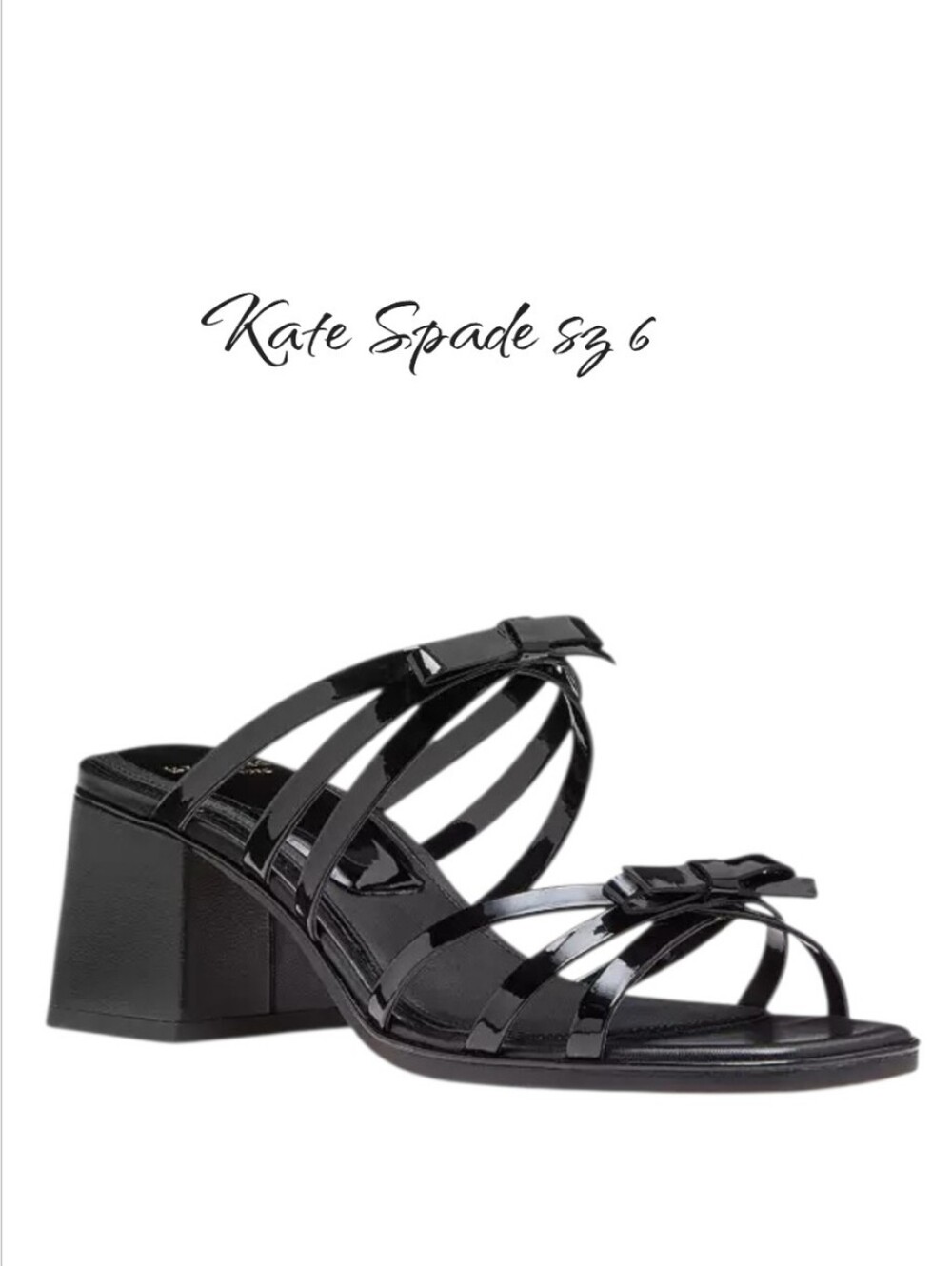 Kate Spade Carolina Black Patent Block Heel Sandals Bow Strappy Size 6